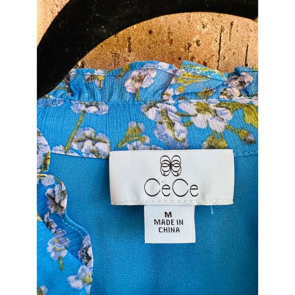 CeCe Women's Blue Floral Print Baby Doll Mini Dress Size M - Picture 5 of 8